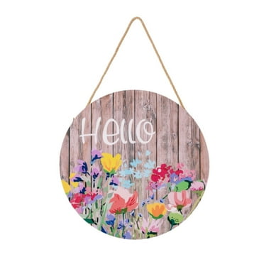 LIJCC Welcome to Wooden Door Signs and Decorative Pendants Welcome to Decorate The Wooden Door with Small Flowers In Spring Hang Decorations On The Porch and Have A Front Door Wreath