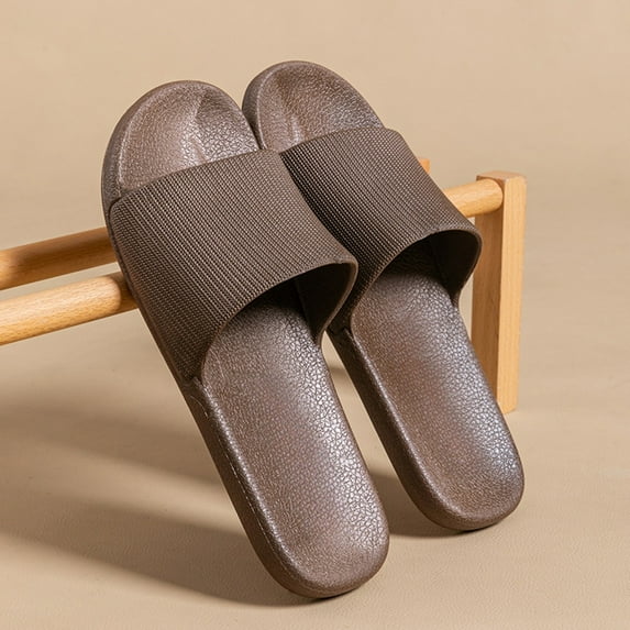 LIJCC Women Leather Slides Slip On Open Toe House Slipper Fashion Wide Width Beach Round Toe Non Slip Ultra Lightweight Soft Sole Bathroom Shower Slipper