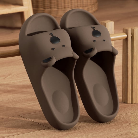 LIJCC Women Men Cartoon Bear Cute Funny Kawaii Slides Slippers Open Toe Slides Non-Slip Shower Shoes Soft House Anti Slip Cloud Slippers for Indoor & Outdoor