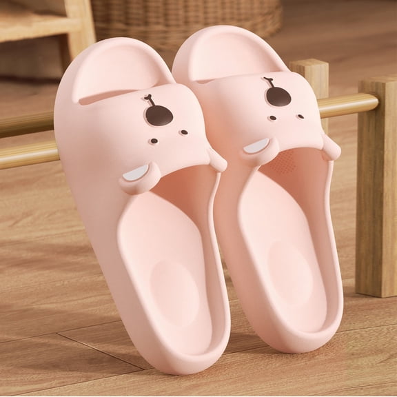 LIJCC Women Men Cartoon Bear Cute Funny Kawaii Slides Slippers Open Toe Slides Non-Slip Shower Shoes Soft House Anti Slip Cloud Slippers for Indoor & Outdoor