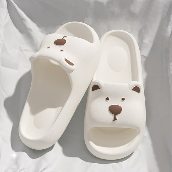 LIJCC Women Men Cartoon Bear Cute Funny Kawaii Slides Slippers Open Toe Slides Non-Slip Shower Shoes Soft House Anti Slip Cloud Slippers for Indoor & Outdoor