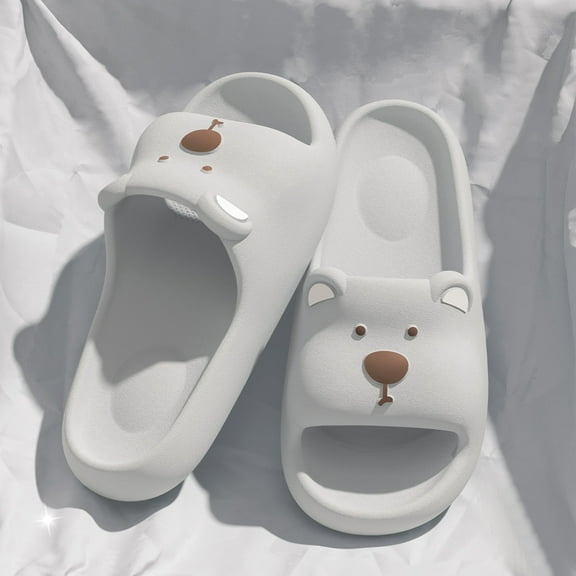 LIJCC Women Men Cartoon Bear Cute Funny Kawaii Slides Slippers Open Toe Slides Non-Slip Shower Shoes Soft House Anti Slip Cloud Slippers for Indoor & Outdoor
