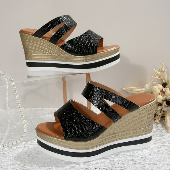 LIJCC Women Middle Heels Slippers Fashion Summer Sandals Platform Casual Roman Shoes Round Head Open Toe Wedge Heel Heightening Comfort Slipper Shoes