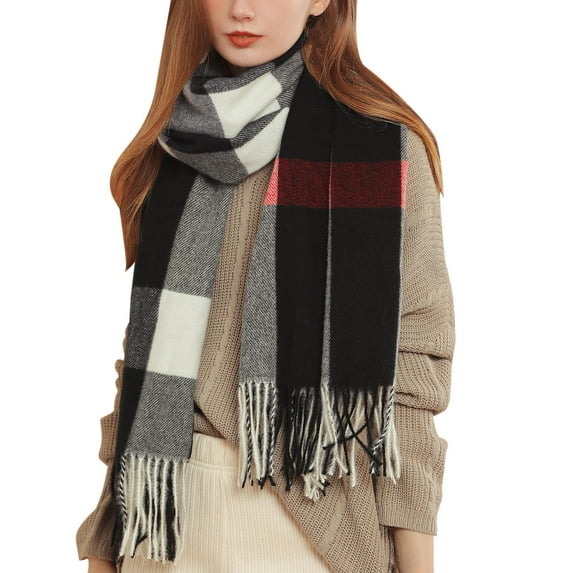 LIJCC Women'S Autumn and Winter Color-Blocked Plaid Shawl Thickened Warm Tassel Scarf Women'S Autumn and Winter Colorful Plaid Shawl Thickening Warm Fringe Scarf Scarf