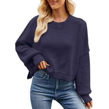 LIJCC Women'S Autumn and Winter Long-Sleeved Loose Short Pullover Sweater Women'S Autumn/Winter Round Neck Long Sleeve Solid Loose Short Pullover Sweater