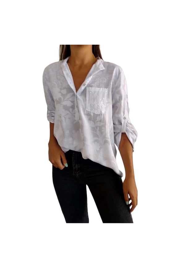 Women'S Elegant Floral Print Shirt Women'S Casual V Neck Collared Button Up Blouse Top Print Summer Shirt Ladies Tops
