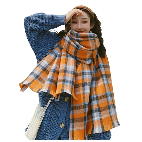 LIJCC Women'S Fashion Checkered Contrast Color Shawl Scarf Women Contrast Color Plaid Scarf Retro Female Multi-Purpose Shawl Knit Scarf
