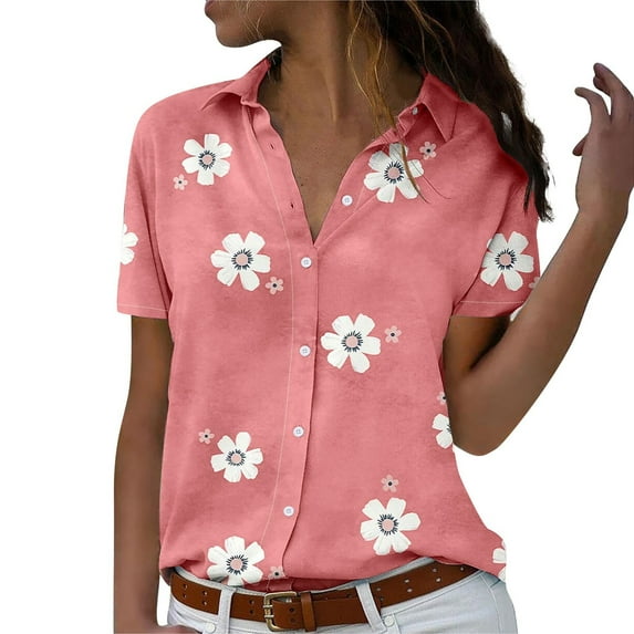 LIJCC Women'S Fashion Printed Shirt Button Spliced Lapel Short Sleeve Shirt Women Casual Blouses Button Down Shirts Colorful Long Sleeve Shirt Print Tops Loose Collar Splice T Shirts