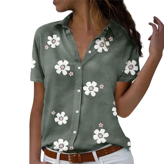 LIJCC Women'S Fashion Printed Shirt Button Spliced Lapel Short Sleeve Shirt Women Casual Blouses Button Down Shirts Colorful Long Sleeve Shirt Print Tops Loose Collar Splice T Shirts