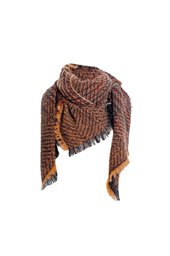 Women'S Herringbone Checkered Wool Square Scarf Folio Triangle Scarf Women Fall Winter Scarf Classic Tassel Plaid Scarf Warm Soft Large Blanket Wrap Shawl Scarves