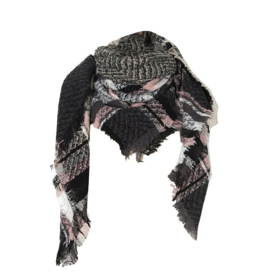LIJCC Women'S Herringbone Checkered Wool Square Scarf Folio Triangle Scarf Womens Fall Winter Scarves Classic Fringe Plaid Scarf Warm Blanket Shawl Scarf