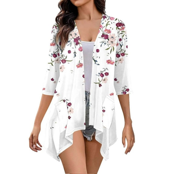 LIJCC Women'S Lightweight Cardigan 3/4 Sleeve Cardigan Lightweight Cardigans for Women 3/4 Sleeves Front Cardigan Boho Draped Ruffles Plus Size Knit Soft Cardigan