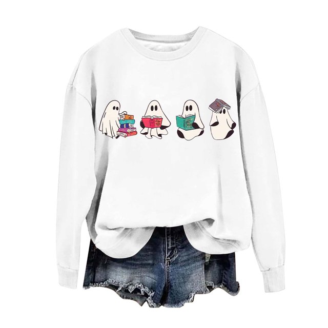 LIJCC Women'S Little Ghost Round Neck Pullover Sweatshirt Women'S