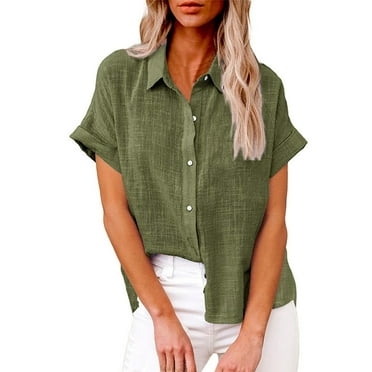 LIJCC Women'S Loose Summer Short Sleeve Button-Down Shirts Women'S Casual Loose Summer Short Sleeve Solid Color Button Down Shirt T Shirt