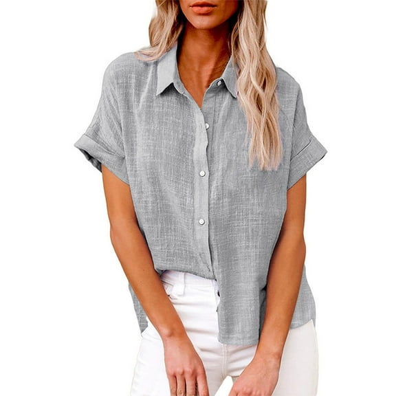 LIJCC Women'S Loose Summer Short Sleeve Button-Down Shirts Women'S Casual Loose Summer Short Sleeve Solid Color Button Down Shirt T Shirt