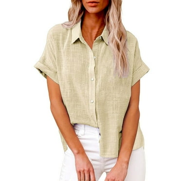 LIJCC Women'S Loose Summer Short Sleeve Button-Down Shirts Women'S Casual Loose Summer Short Sleeve Solid Color Button Down Shirt T Shirt