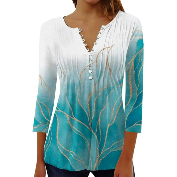 LIJCC Women'S Pleated Round Neck Button Open Short Sleeve Loose Long Sleeve Shirt Top Ladies' Casual Pleated Round Neck Button Open Top Short Sleeved Loose Long Sleeved Shirt Top