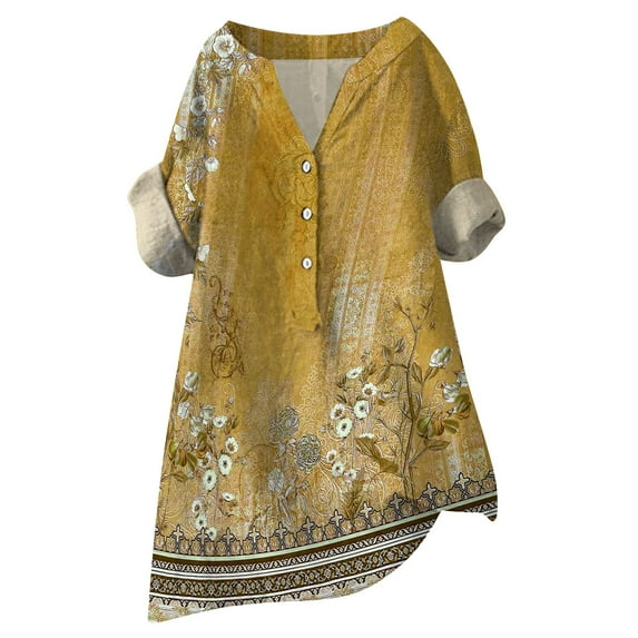 LIJCC Women'S Shirts Loose Button Shirt Top Stand Solid Color Medium Sleeve Collar Casual Women'S Shirt Women'S Shirt Ladies Tops