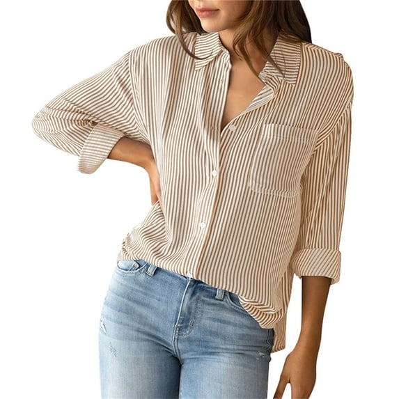 LIJCC Women'S Striped Cardigan Top Loose Casual Long Sleeve Shirt Women'S Striped Cardigan Tops Loose Casual Long Sleeve Shirt