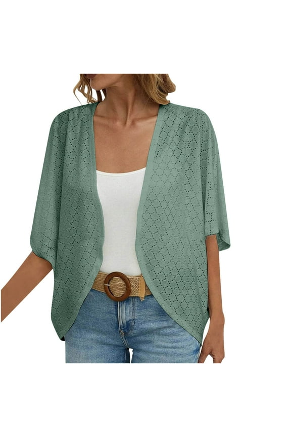 Women'S Summer Circle Short Sleeve Cardigan Casual Loose Top Women'S Court Lock Spring and Summer Solid Color Circle Short Sleeved Cardigan Casual Loose Top