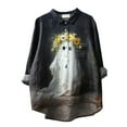 thumbnail image 1 of LIJCC Women'S V-Neck Long Sleeve Halloween Retro Print Shirt Vintage Halloween Art Print Casual Cotton and Linen Shirt Ladies Tops, 1 of 5