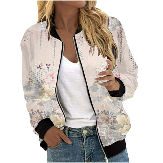 LIJCC Women'S Zippered Casual Jacket Coat for Womens Suitable Daily Jackets Lightweight Zip Up Jacket Floral Print Coat Stand Collar Short Sports Outwear