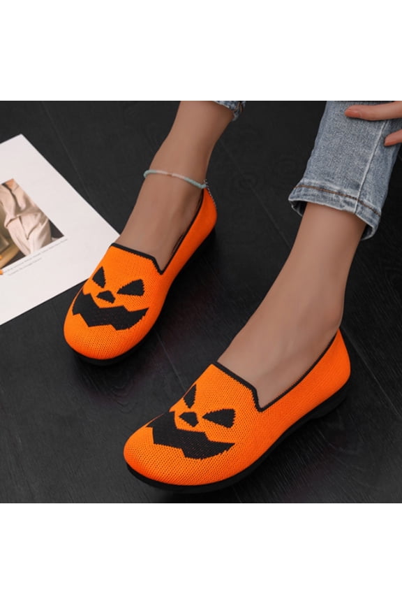 Women Slip On Sparkly Mesh Matching Color Non Slip Flat Shoes Shiny Mesh Loafers Halloween Ghost Face Print Breathable Soft Memory Foam Sole Flat Shoes