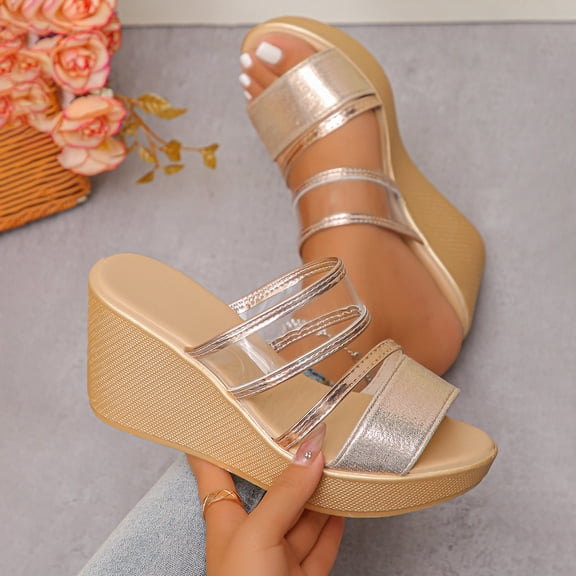 LIJCC Women's Fashion Chunky Sole Fine Strap Slippers Slip On Slide Anti-Slip High Heels Open Toe Beach Shoes Coarse Heeled Summer Slipper Casual Elegant Slipper