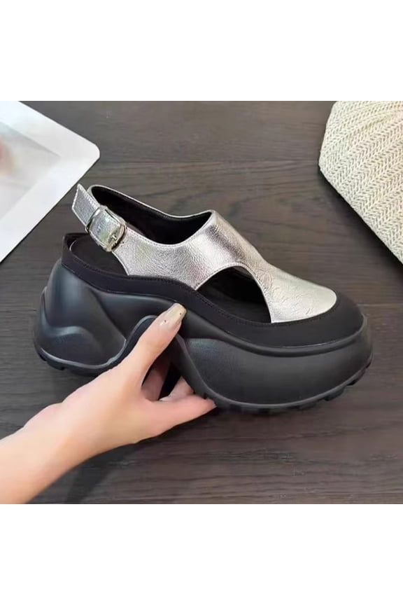 LIJCC Women's Plus Size Closed Toe Chunky Platform Sandals Bootara Hollow-Out Casual Slip-Resistant Lightweight Closed Toe Kawaii Height-Boosting Sandals