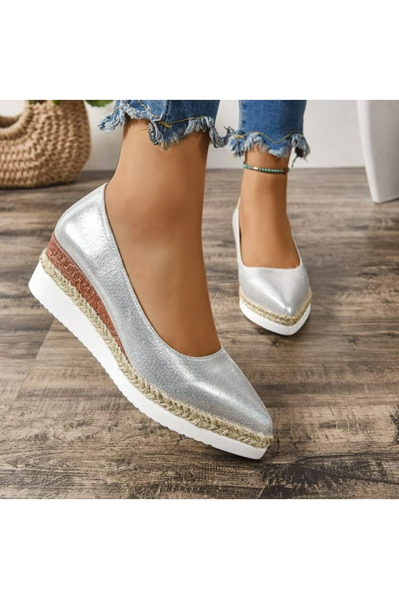 LIJCC Women's Slip-On Woven Chunky Loafer Wedge Sandals Pointed Toe Mid Wedge Heel Pumps Casual Platform Shoes for Walking Comfortable Lightweight Shoes