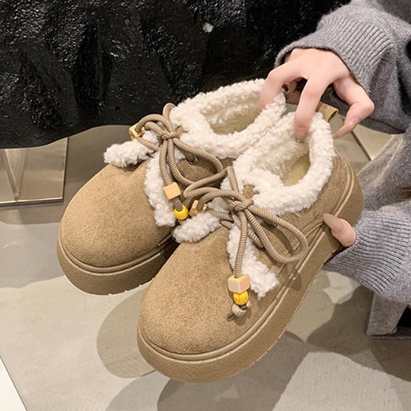 LIJCC Women's Slippers Warm Cozy Thick Rubber Sole Plush Lined Snow Boots Winter Suede House Slippers Anti-Skid Slip-On Shoes Soft Comfy Indoor Outdoor Anti-Slip Slipper Shoes