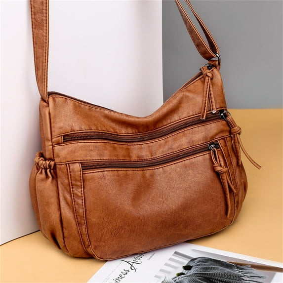 LIJCC Women's Small Faux Leather Fashion Crossbody Bag Casual Shoulder Bag Solid Color Foldable Messenger Bag Coin Soft PU Leather Multi Pocket Handbags Purse