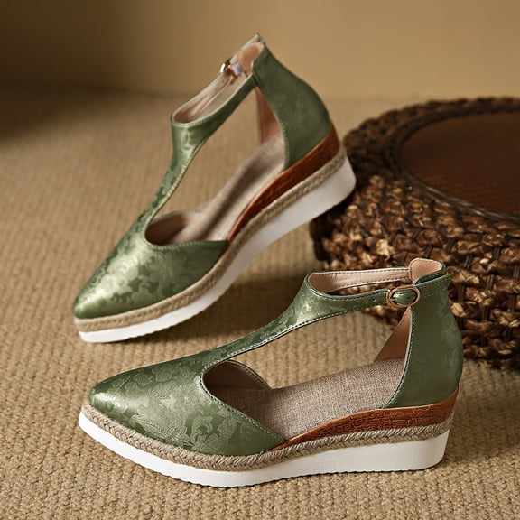 LIJCC Womens Espadrilles Pointed Toe Wedge Sandals Closed Toe Slingback Wedges Adjustable Ankle Strap Pumps Platform Heeled Outdoor Party Sandal