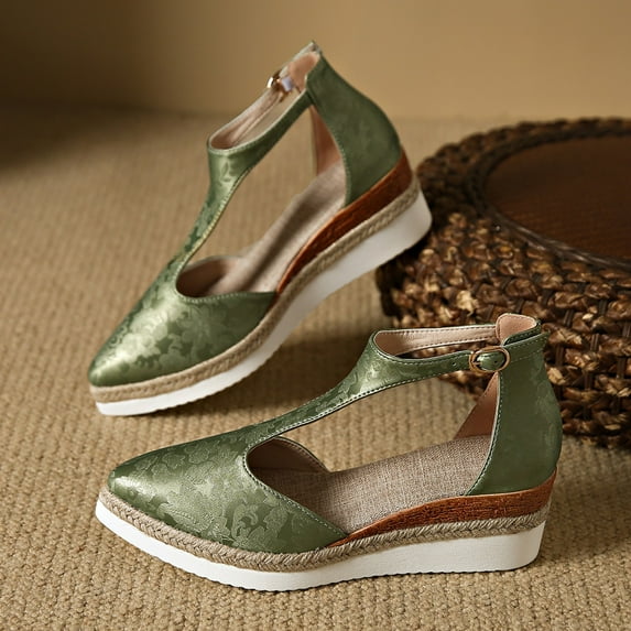 LIJCC Womens Espadrilles Pointed Toe Wedge Sandals Closed Toe Slingback Wedges Adjustable Ankle Strap Pumps Platform Heeled Outdoor Party Sandal