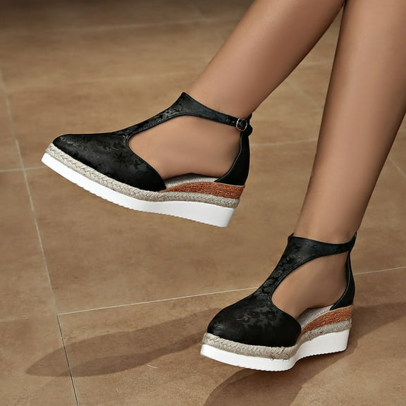 LIJCC Womens Espadrilles Pointed Toe Wedge Sandals Closed Toe Slingback Wedges Adjustable Ankle Strap Pumps Platform Heeled Outdoor Party Sandal