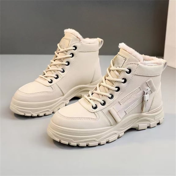 LIJCC Womens Fleece Lining Snow Boots Fur Lined Ankle Boots Warm Winter Boots Ladies Lace Up Outdoor Booties Anti-Slip Sneakers Waterproof Walking Shoes