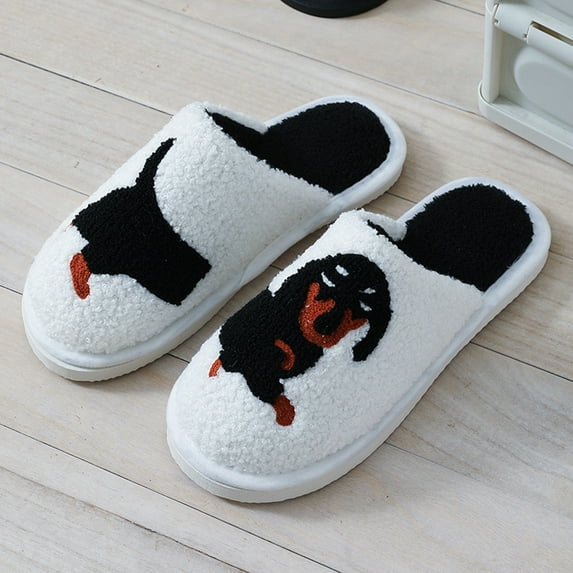 LIJCC Womens Mens Cartoon Dachshund Slippers Cute Dog Cozy Plush Fuzzy Warm Slip-on House Shoes Indoor Outdoor Plush Couple House Shoes Slippers
