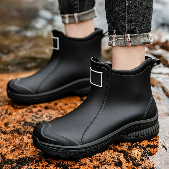 LIJCC Womens Mens Comfy Non-Slip Durable Rain Shoes Rain Boots Waterproof Chelsea Shoes Outdoor Walking Water Shoes Wear-Resistant Ankle Boots