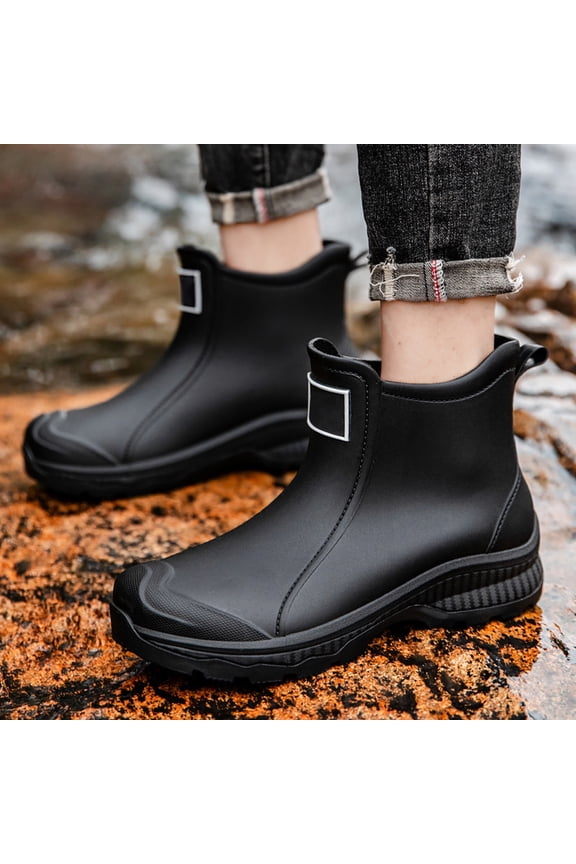 Womens Mens Comfy Non-Slip Durable Rain Shoes Rain Boots Waterproof Chelsea Shoes Outdoor Walking Water Shoes Wear-Resistant Ankle Boots