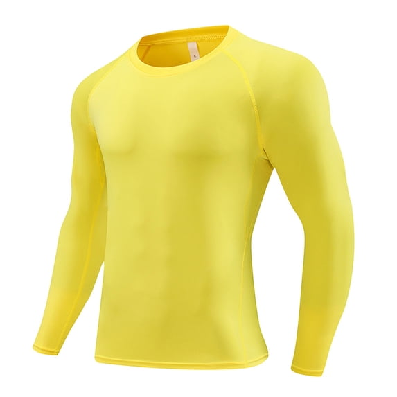 LIJCC Youth Boys Compression Shirt Kids Long Sleeve Sports Undershirt Girls Quick Dry Athletic Base Layer(Yellow,9-10 Years)