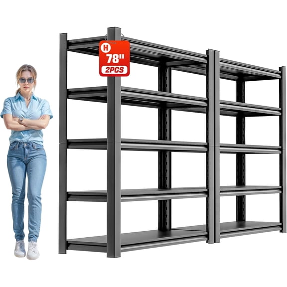 LIKAFU 2-Pack Heavy Duty 5-Tier Garage Shelving Unit, 16"D x 40"W x 78"H, Adjustable Metal Storage Shelf Organizer for Industrial Utility, Black