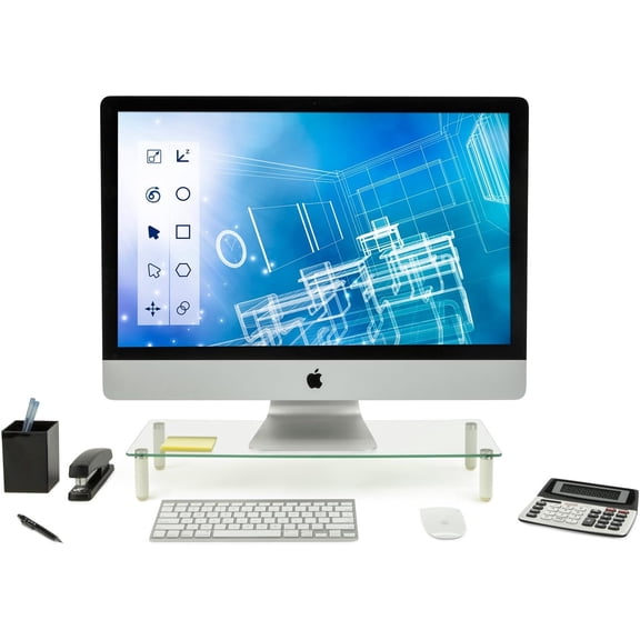 LIKAFU 22" Clear Tempered Glass Monitor Stand Riser for Desk, TV, Laptop, Printer - 44lbs Capacity
