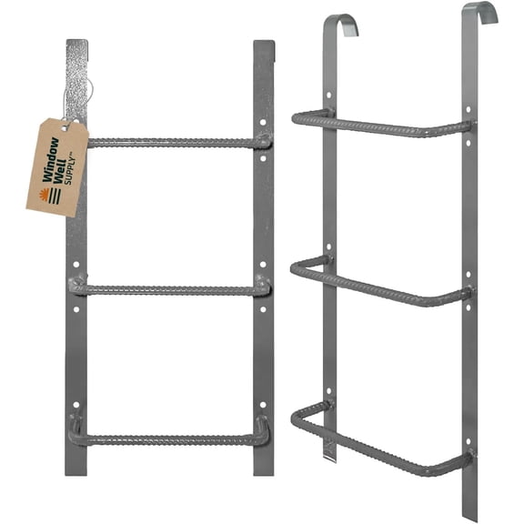 LIKAFU 3-Rung Gray Window Well Egress Ladder for Basement - Heavy Duty Steel Hook Mount, IRC Code Compliant Escape Ladder, Easy Install