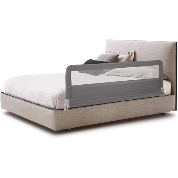 LIKAFU 59" Toddler Bed Rail, Foldable Safety Guardrail w/Double Lock, Fits King, Queen, Full, Twin Beds (1 Pack, Gray)