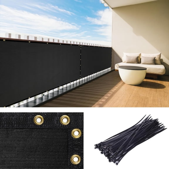 LIKAFU Custom 3'x5' Black Balcony Privacy Screen for Apartment Porch Fence, UV-Resistant HDPE Windscreen with Cable Ties