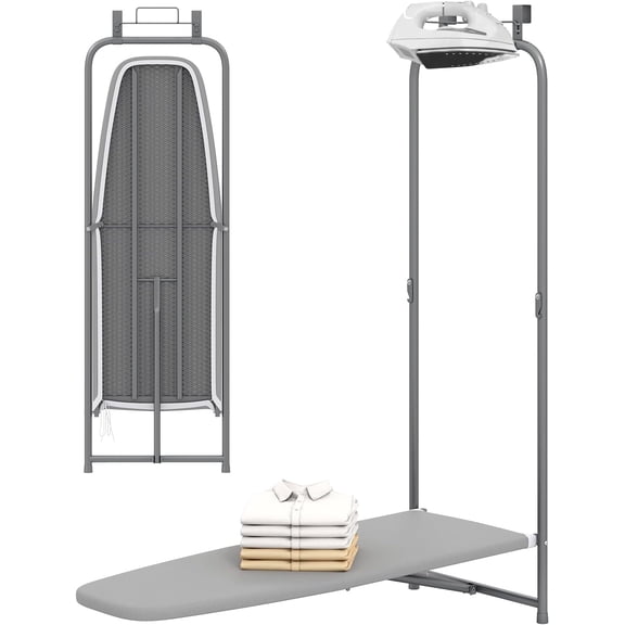 LIKAFU Over Door Ironing Board with Iron Holder, Heavy-Duty Metal Frame, Space-Saving Folding Iron Board for Laundry, Bathroom, Small Spaces