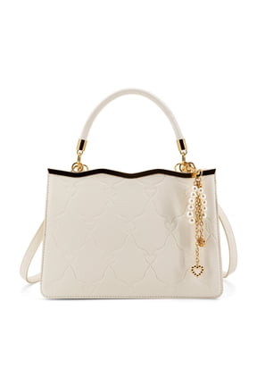 Amara Embossed Top Handle Crossbody Bag with Pearl Charm and Detachable Strap, Ivory