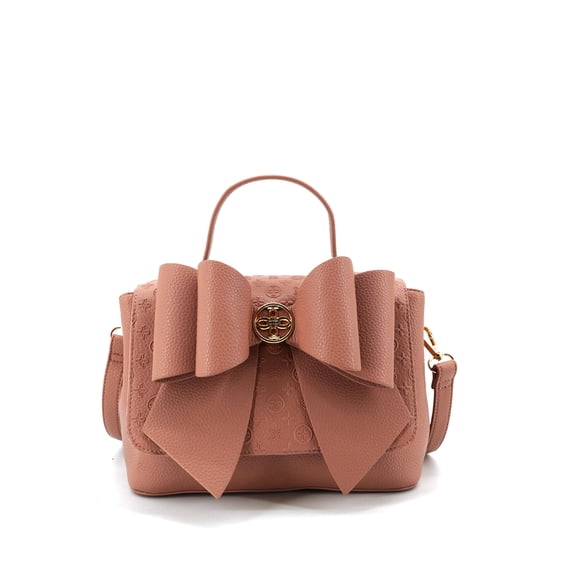 LIKE DREAMS Cross-Bow Embossed Vegan Leather Satchel Bag - Mauve