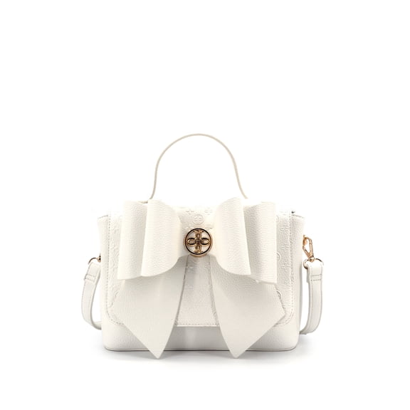 LIKE DREAMS Cross-Bow Embossed Vegan Leather Satchel Bag - White