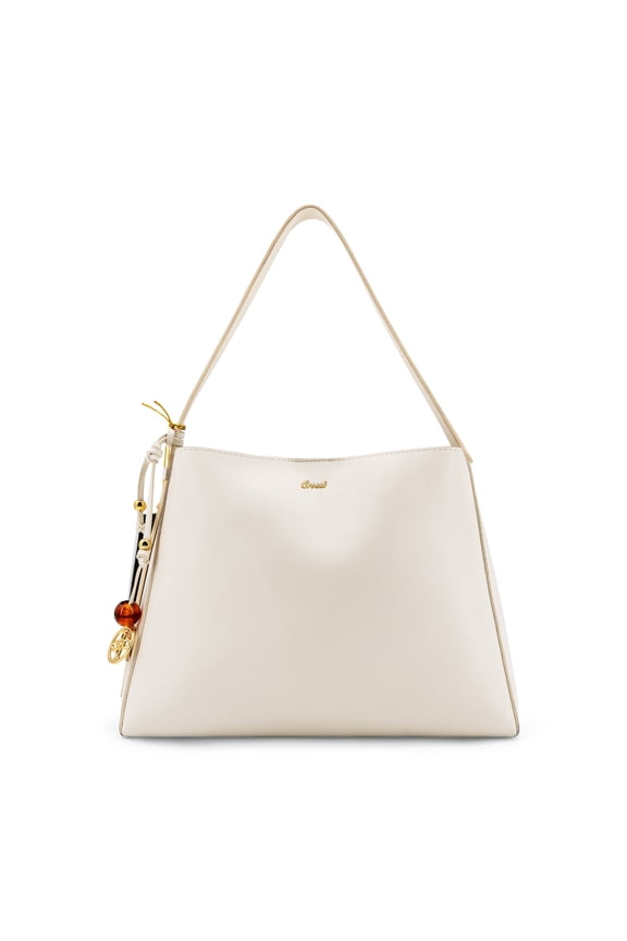 Odeletta Mini Crossbody Bag for Women, Vegan Leather Small Purse with Beaded Design and Flower Charm, Ivory